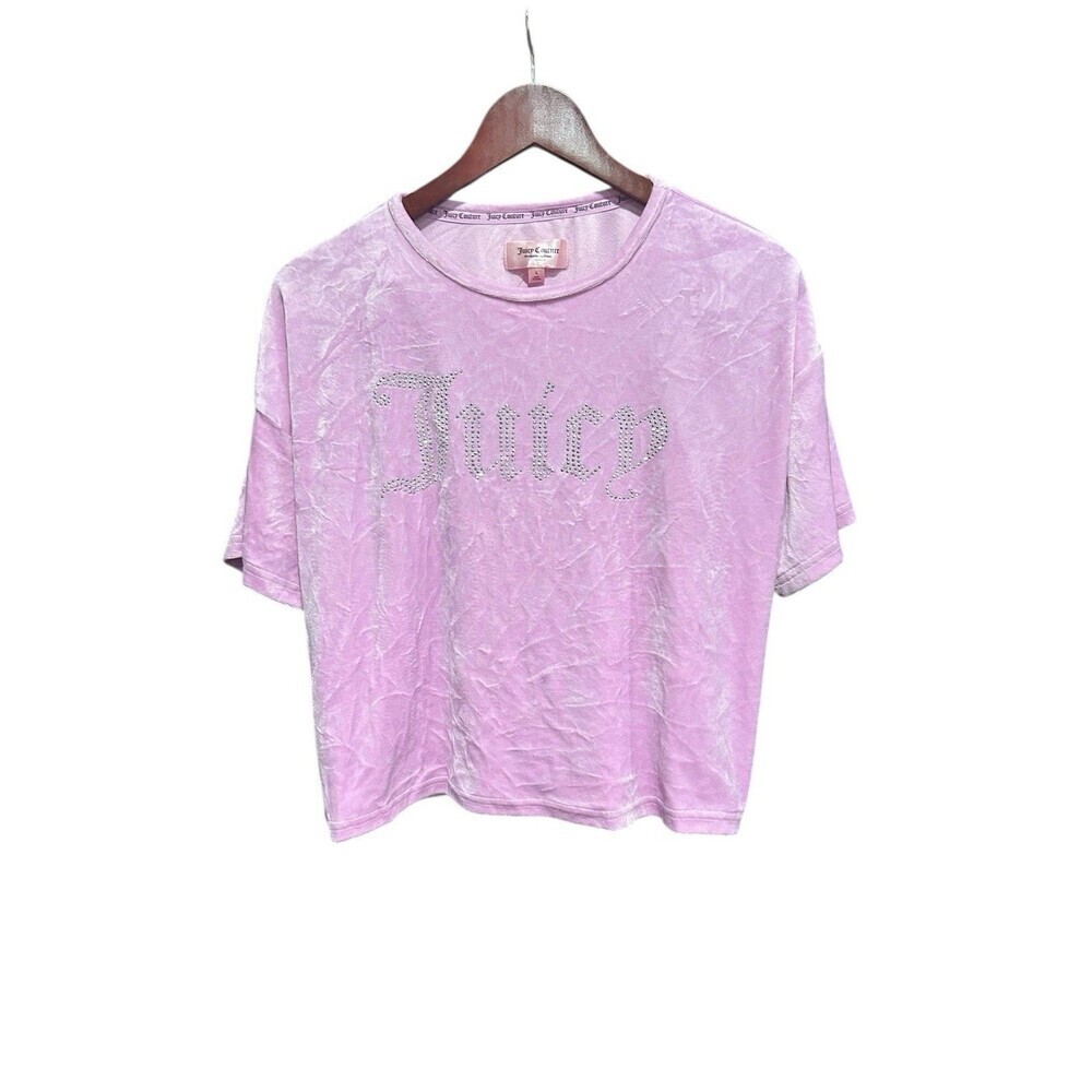 Juicy Couture Velour Pink Shirt Shortsleeved Rhinestoned Size Large Y2K Soft